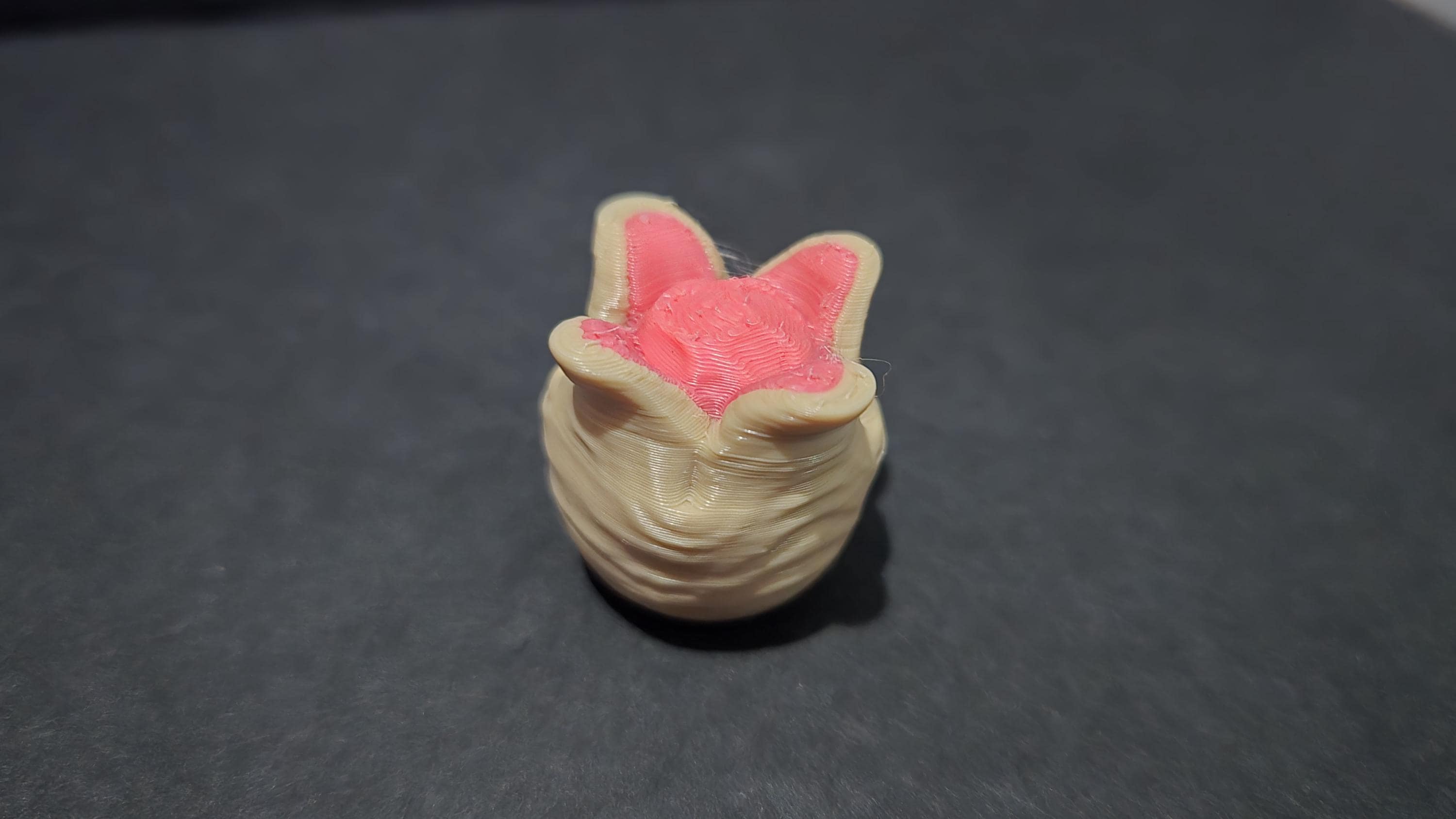 Close-up of the 3D printed hatching Ovomorph egg with vibrant pink interior detailing