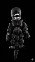 Full 3D printed Xenomorph flexi figure with white inner jaw detail standing upright on a black background as the main product view