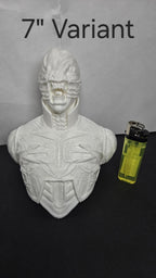 Close-up of the 7-inch variant of the Chatterer Cenobite bust next to a lighter for scale reference