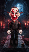 7.5-inch articulated Dracula flexi figure standing on a stone crypt platform against a moody castle interior background
