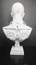 Rear view of the unpainted Female Cenobite bust highlighting the back armor and spinal column details