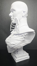 Side profile view of the unpainted Female Cenobite bust showcasing the throat adornments and facial contours