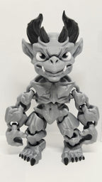 Straight front view focusing on the detailed stone-texture face, sharp horns, and prominent wings of the flexible gargoyle figure