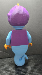 Rear view of the Genie brick megafig showing the back of the purple vest and magical tail