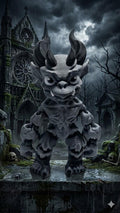 3D printed gothic gargoyle flexi figure standing upright on a flat surface as a spooky Halloween decoration
