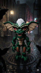 Full-color 3D printed Stripe flexi figure from Gremlins standing upright on a flat surface showing a complete front view