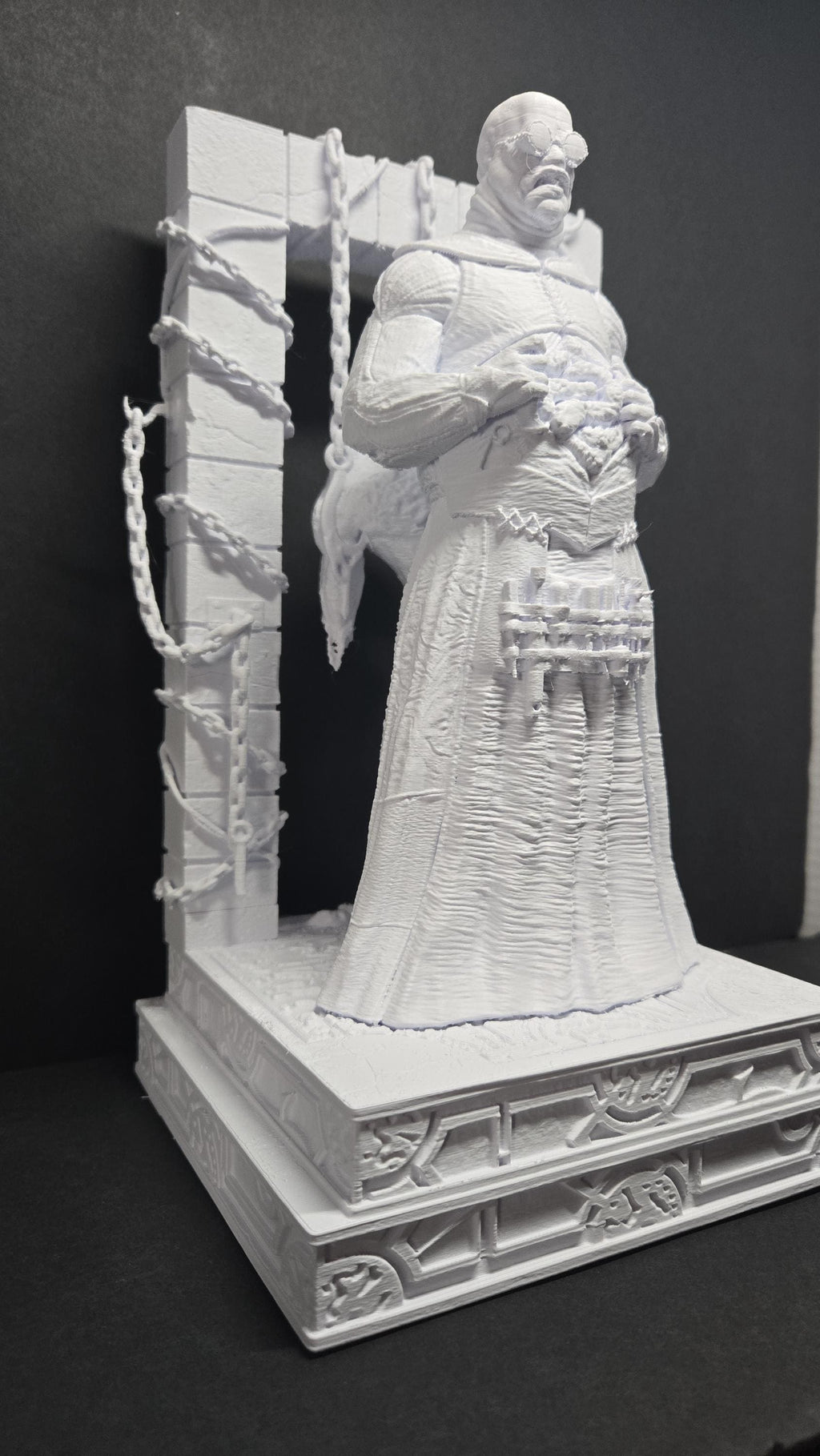 Side profile view of the unpainted 3D printed Cenobite diorama statue