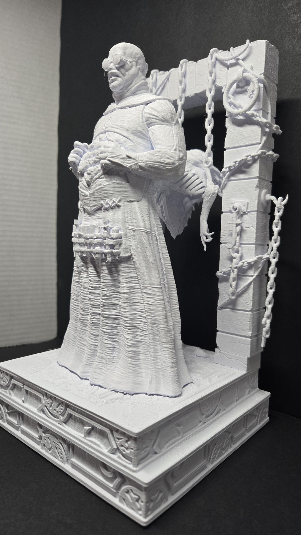 Three-quarter view of the unpainted 3D printed Cenobite diorama