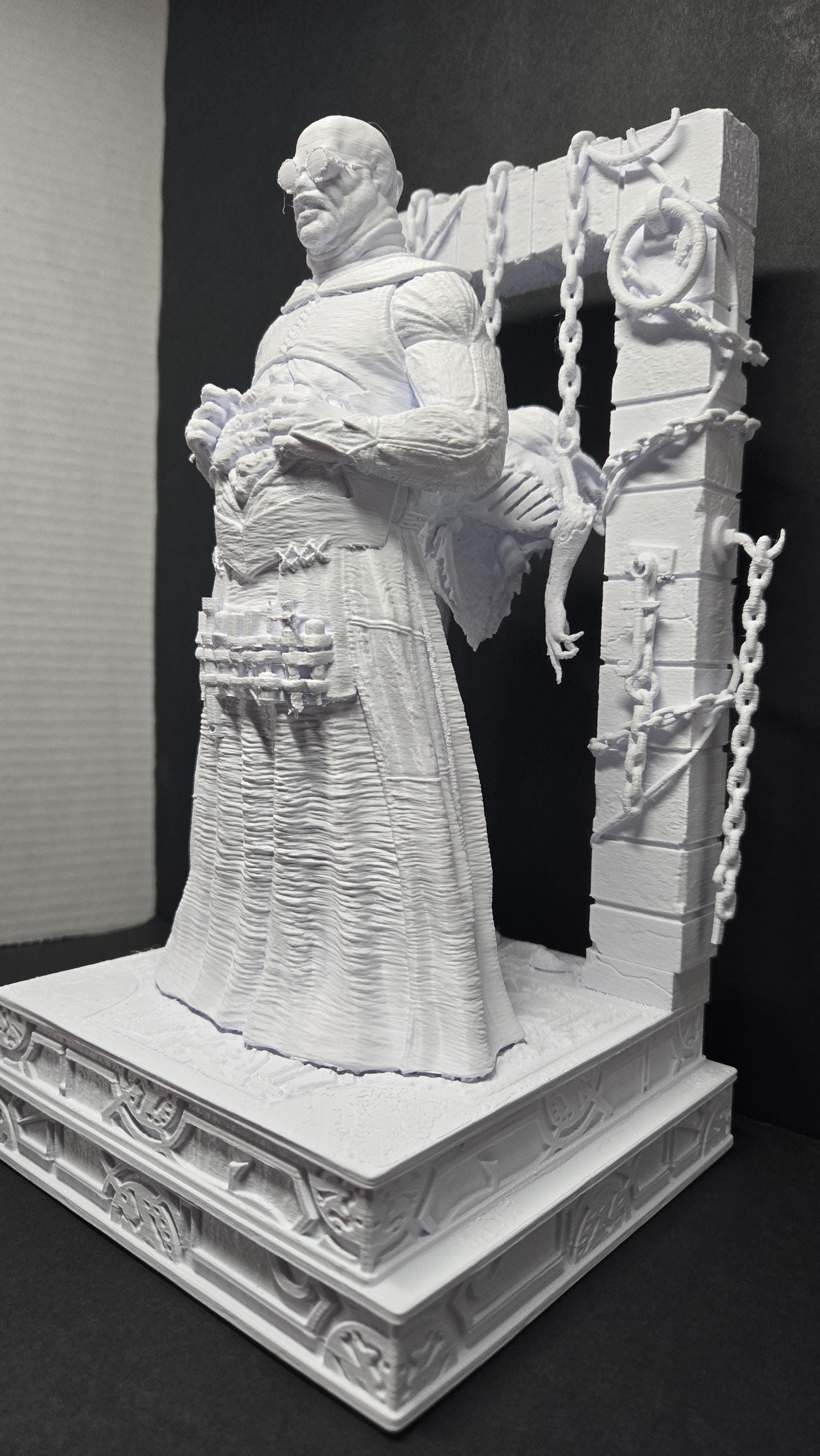 Three-quarter view of the unpainted 3D printed Cenobite diorama