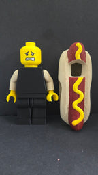 View of the Hot Dog Guy brick figure alternative face with the costume removed showing the head details