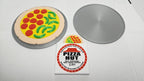 Hydrator prop display showing the fully expanded pepperoni and pepper pizza next to the dehydrated disk