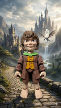 Full-color 3D printed Lord of the Rings Frodo Baggins flexi figure standing upright on a flat surface as the main product view