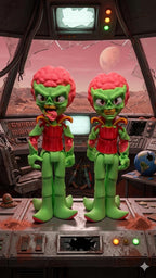 Full-color 3D printed Mars Attacks Martian flexi figure standing upright on a flat surface showing a complete front view