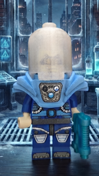 Mr. Freeze brick megafig fully suited up in front of a cold laboratory background