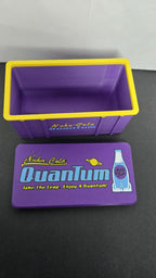 Open view of the Nuka-Cola Quantum storage case showing the spacious purple interior and yellow trim