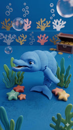 Full-color 3D printed Ocean Life dolphin flexi figure resting upright on a flat surface showing a complete front and side view