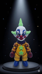Full-color 3D printed Shorty flexi figure standing on a platform in a stylized space-themed diorama background