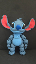 Full-color 3D printed Stitch flexi figure from Lilo and Stitch standing upright against a professional backdrop