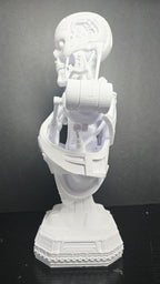 Left side profile view of the T-800 Terminator bust highlighting the intricate mechanical jaw and skull details