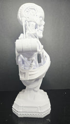 Side profile view of the T-800 Terminator bust highlighting the intricate mechanical jaw and skull details