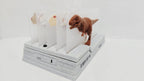 Left side profile view showing the staggered spacing of the clear anatomical sheets inside the lab dock system