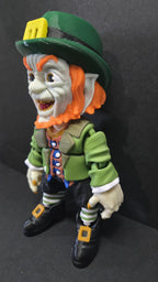 Left side profile view of the flexible Leprechaun toy showing the coat tails, hat brim, and arm articulation joints