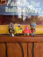 Full-color 3D printed underwater cartoon mini-figure set including the fry-cook, star-friend, neighbor, and famous fish character