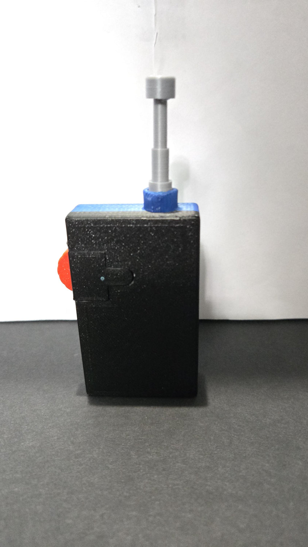 Rear view of the 3D printed walkie-talkie prop showcasing the clean finish and build quality